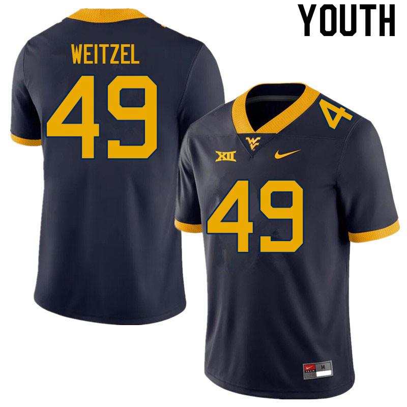Youth #49 Trace Weitzel West Virginia Mountaineers College Football Jerseys Sale-Navy - Click Image to Close